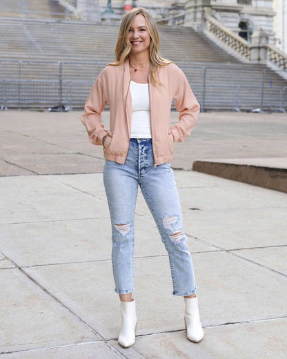 Grace and Lace - Tencel™ Lyocell Baseball Jacket in Blush