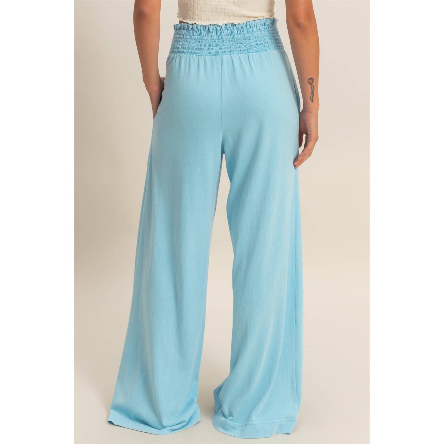 HYFVE - Mineral Washed Wide-Leg Smocked Waist Pants