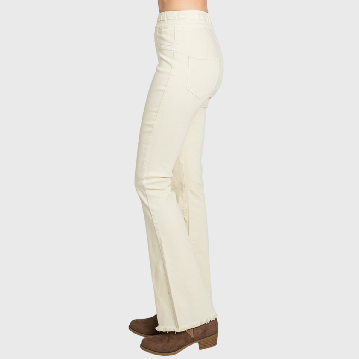 Petra153 - (PETITE) PZ772HF-BE HIGH RISE PULL-ON BOOTCUT W/ FRAYED HEM