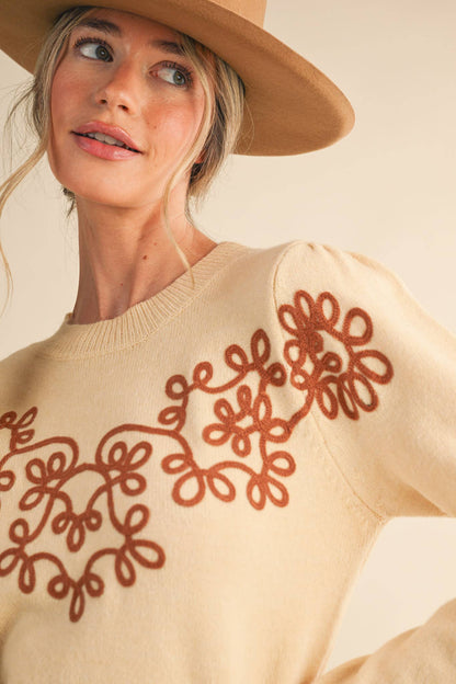 &MERCI - FLORAL KNIT DESIGN PULLOVER SWEATER MSW11201
