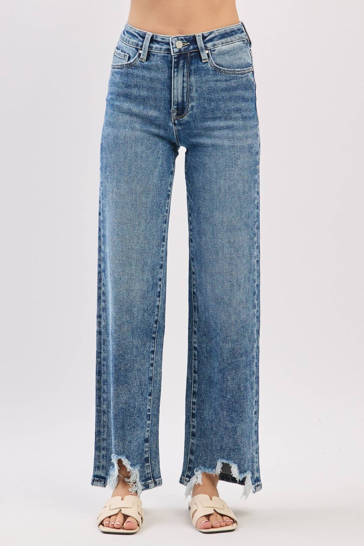 Petra153 - P1544W-MA HIGH RISE SLIM WIDE LEG W/ DESTROYED HEM JEANS