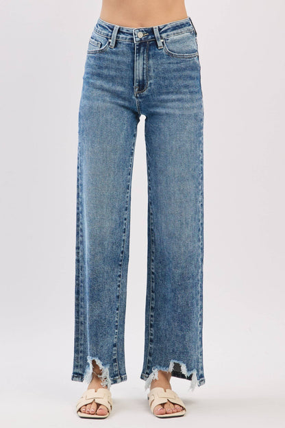 Petra153 - P1544W-MA HIGH RISE SLIM WIDE LEG W/ DESTROYED HEM JEANS