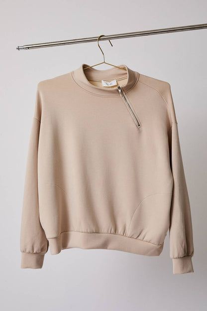 GILLI - MOCK NECK HALF ZIP PULLOVER WITH SIDE POCKETS