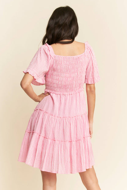 PLUS SMOCKING BODICE RUFFLE SLEEVE TIERED DRESS