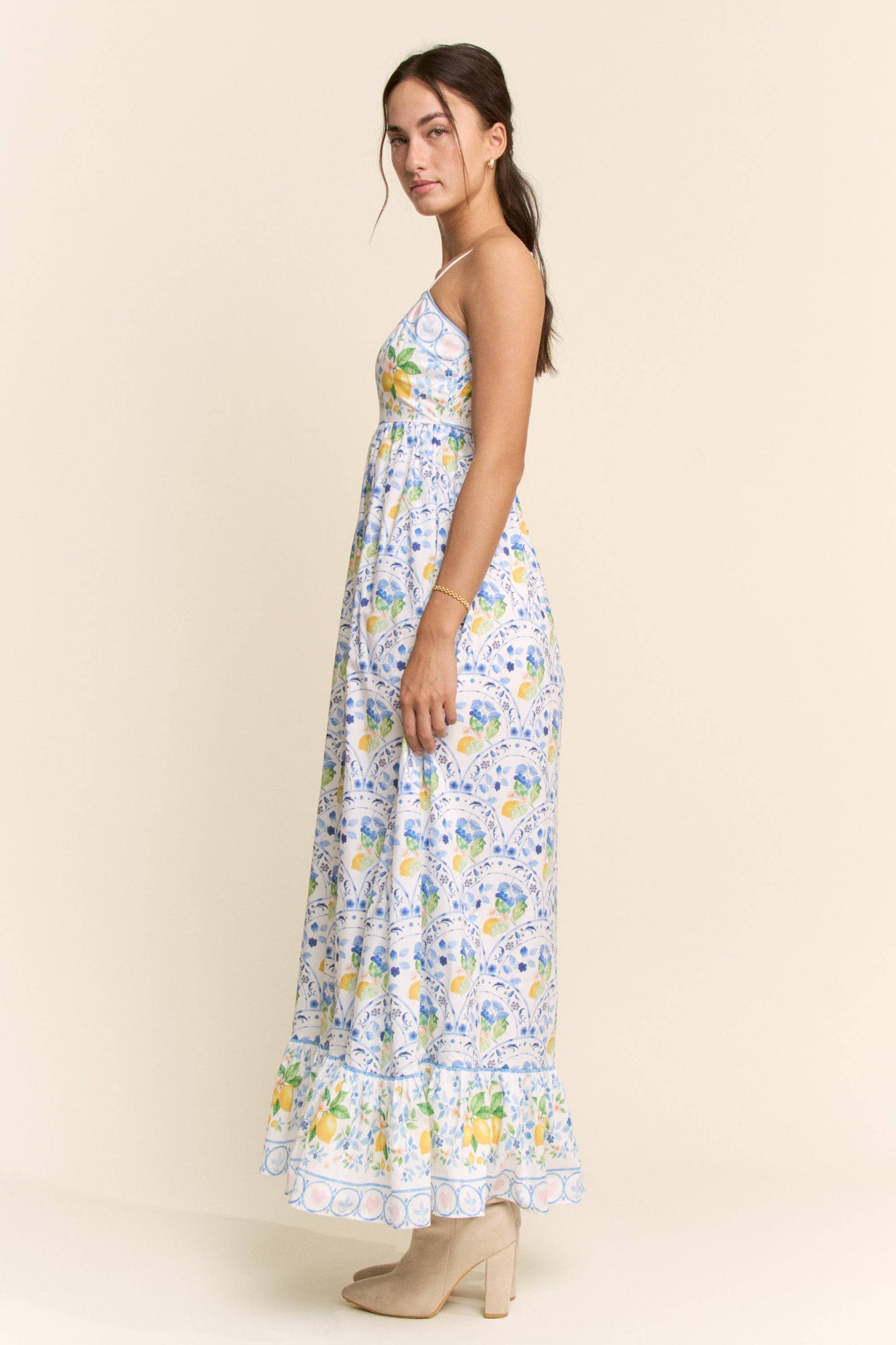 Davi & Dani - PLUS BORDER PRINT SMOCKING BACK MAXI DRESS