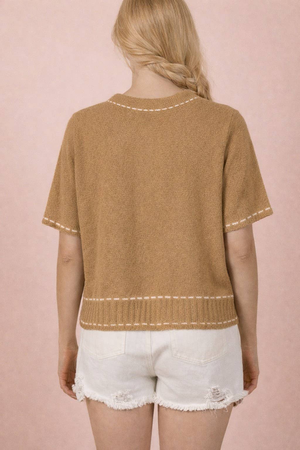 Stitch Detail Button Down Sweater Cardigan Top