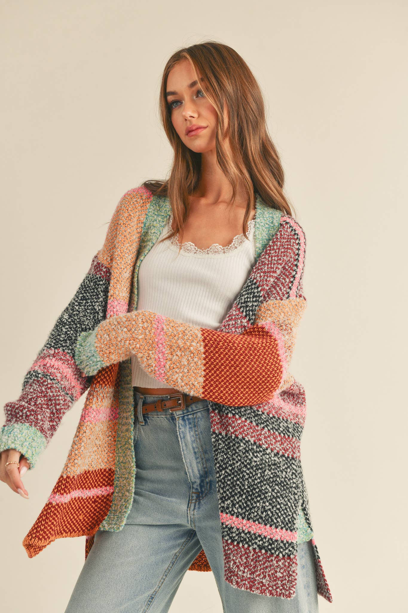 &MERCI - OVERSIZED COLOR BLOCK CARDIGAN MSW10038