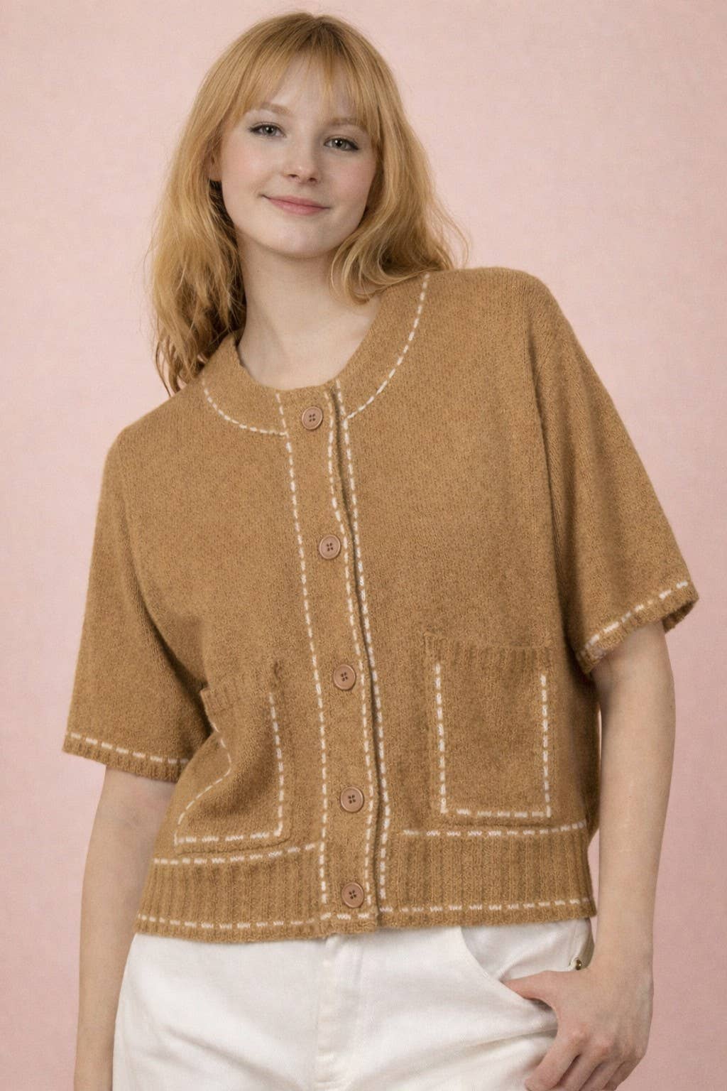 Stitch Detail Button Down Sweater Cardigan Top