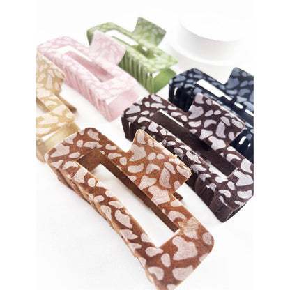 Love and Repeat - Leopard Flocked Velvet Rectangle Claw Clip