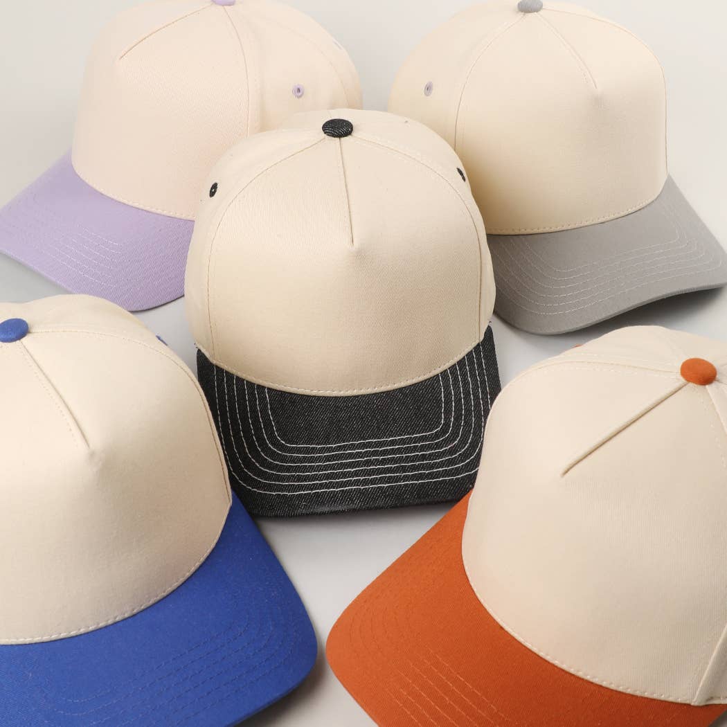 Fashion City - Plain Two-Tone Canvas Cotton Trucker Hat
