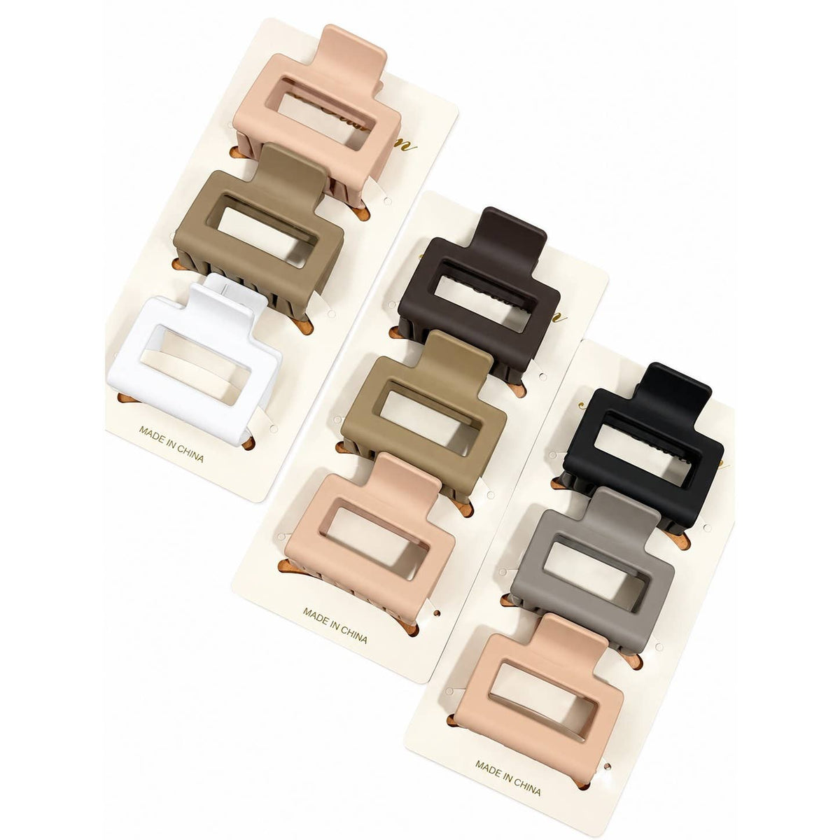 Love and Repeat - Neutral Color Medium Size  Rectangle Hair Claw Set