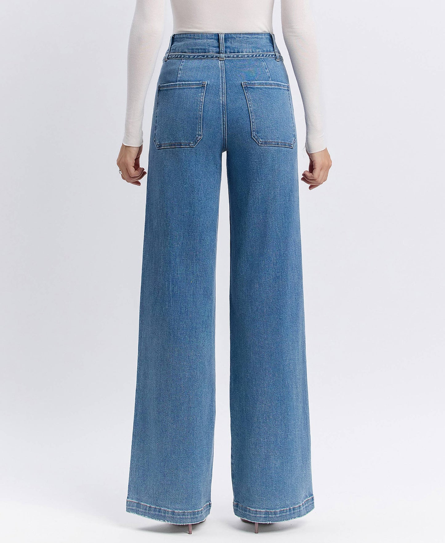 VERVET by FLYING MONKEY - SUPER HIGH RISE TIE WAISTBAND WIDE LEG JEANS T6765