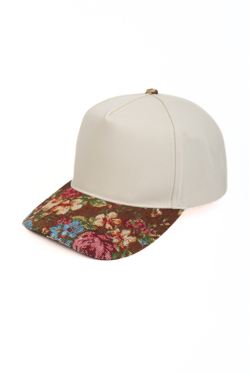 David And Young - Floral Print Brocade 5 Panels Two Tone Baseball Cap