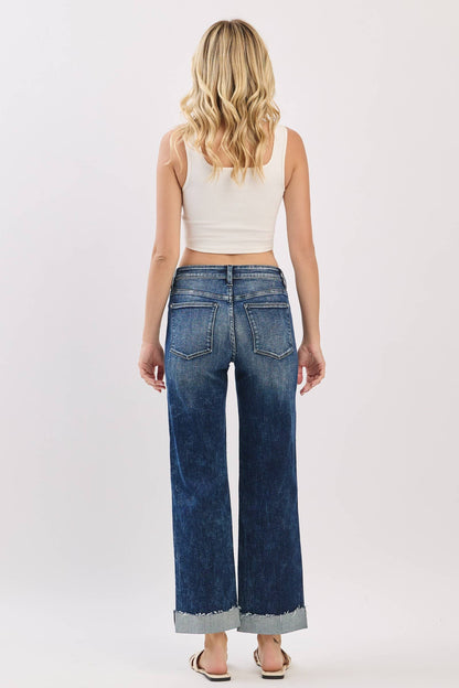 Petra153 - P1546T-DA MID RISE LOOSE STRAIGHT W/ CUFFED HEM JEANS