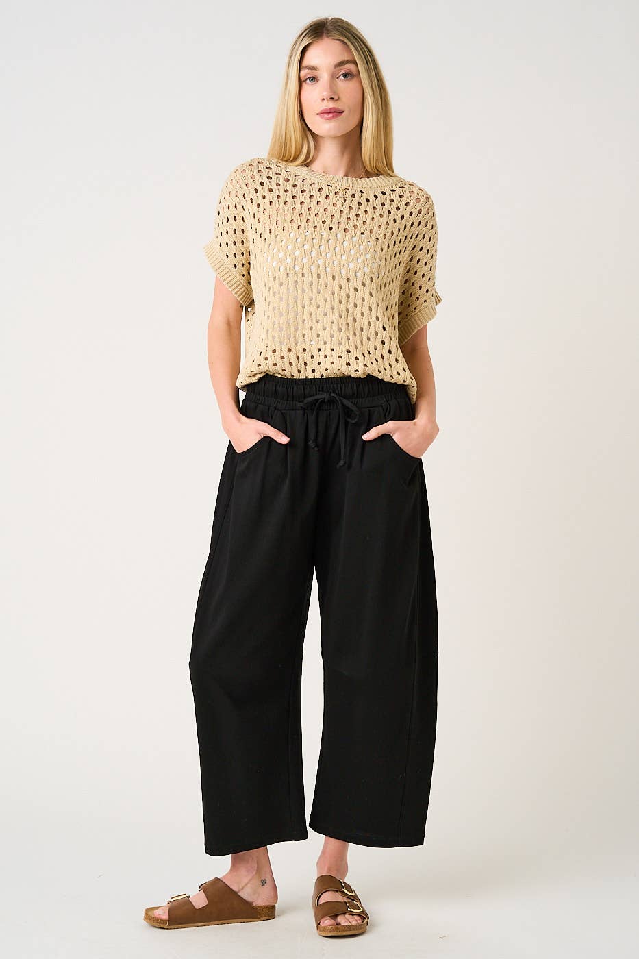 mittoshop - COTTON FRENCH TERRY PULL-ON BARREL LEG PANTS