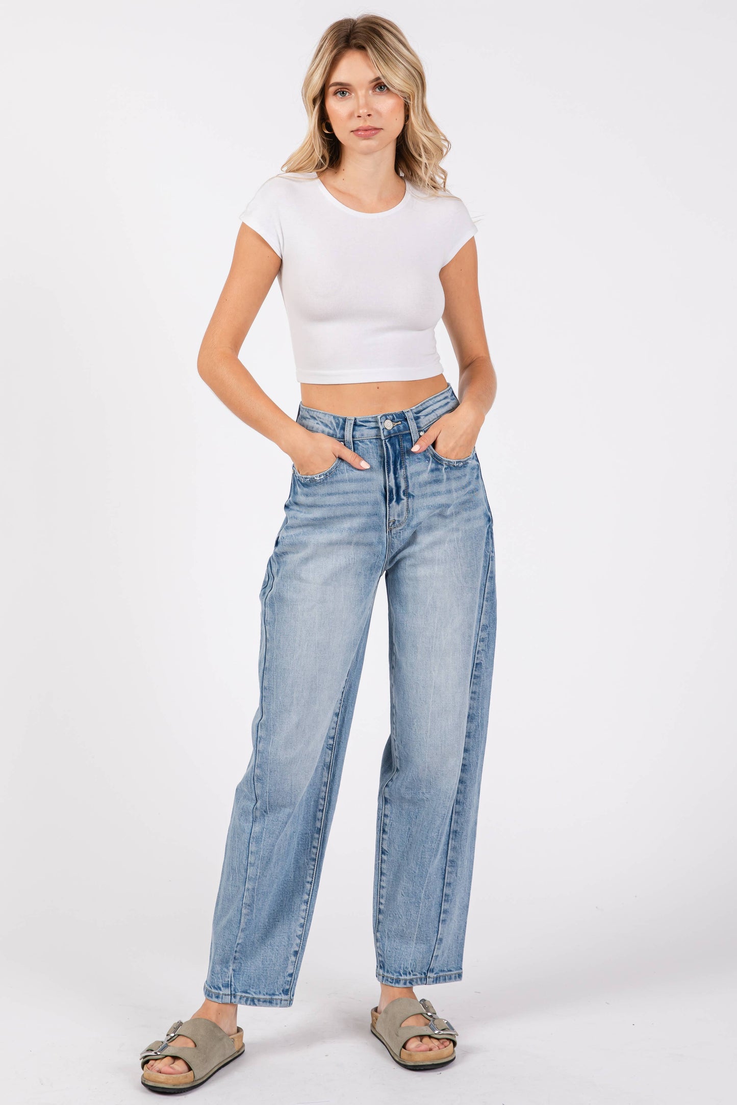 Petra SIDE SEAM DETAILING HIGH RISE COMFORT BARREL JEANS