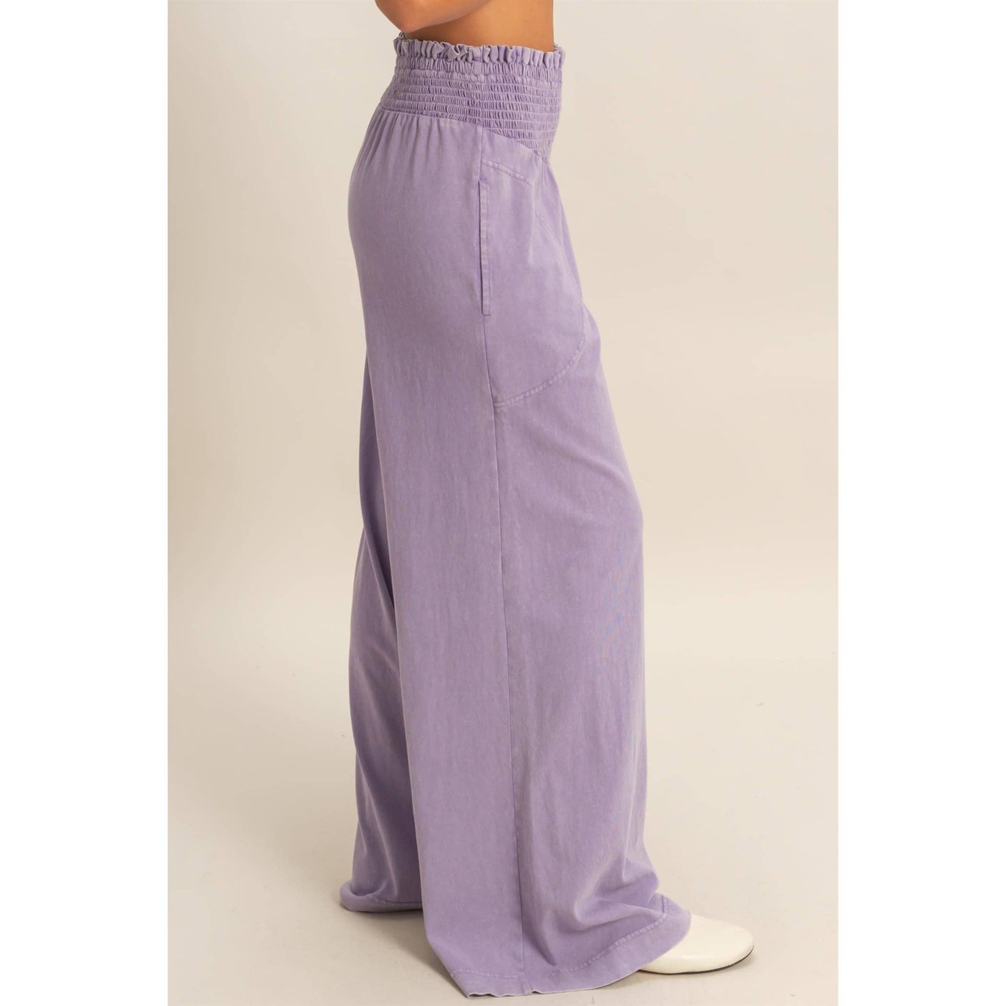 HYFVE - Mineral Washed Wide-Leg Smocked Waist Pants