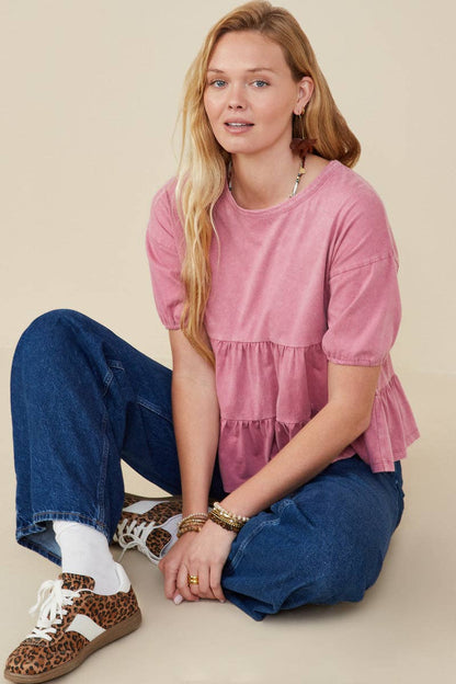 Hayden LA - Womens Washed Drop Shoulder Peplum Knit Top