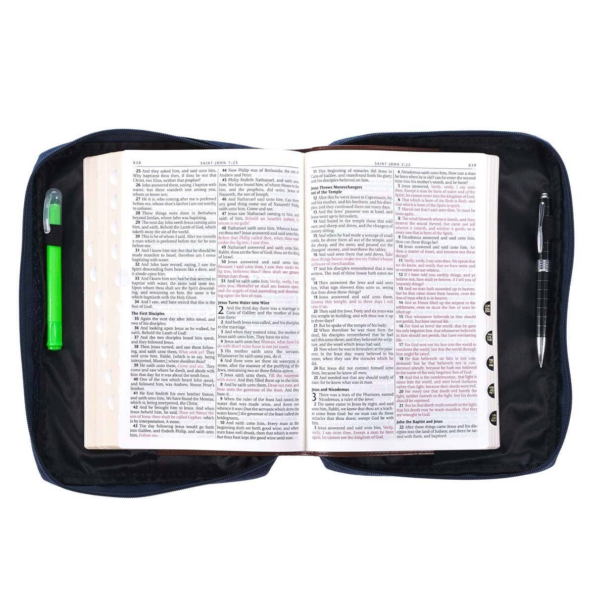 Christian Art Gifts - Bible Cover Value Navy/Floral Printed Let Love 1 Cor. 16:14