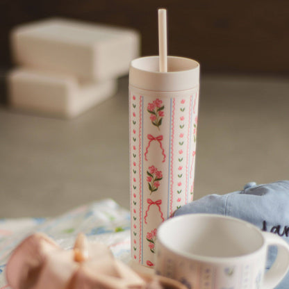 Pippi Post - Pink Floral & Coquette Bows 16oz Skinny Acrylic Tumbler