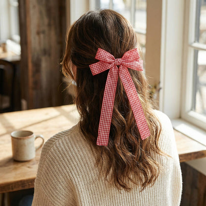 The Darling Effect - Double Take Hair Bow–Gingham Red