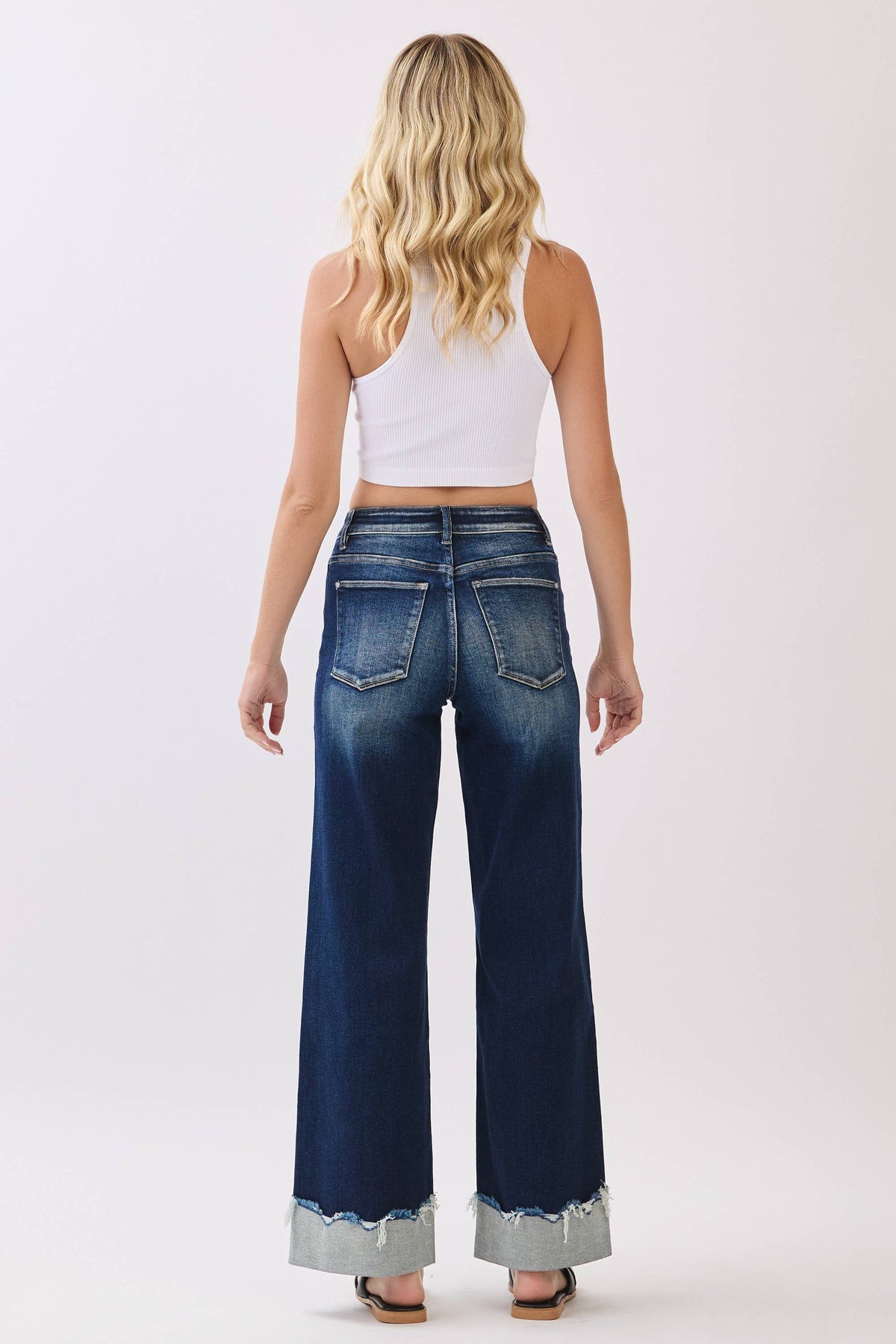 Petra153 - P1554W-DK HIGH RISE STRETCH WIDE LEG W/ CUFFED HEM JEANS