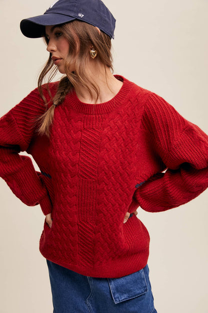 Listicle - Cable Patchwork Knit Pullover LSW0878