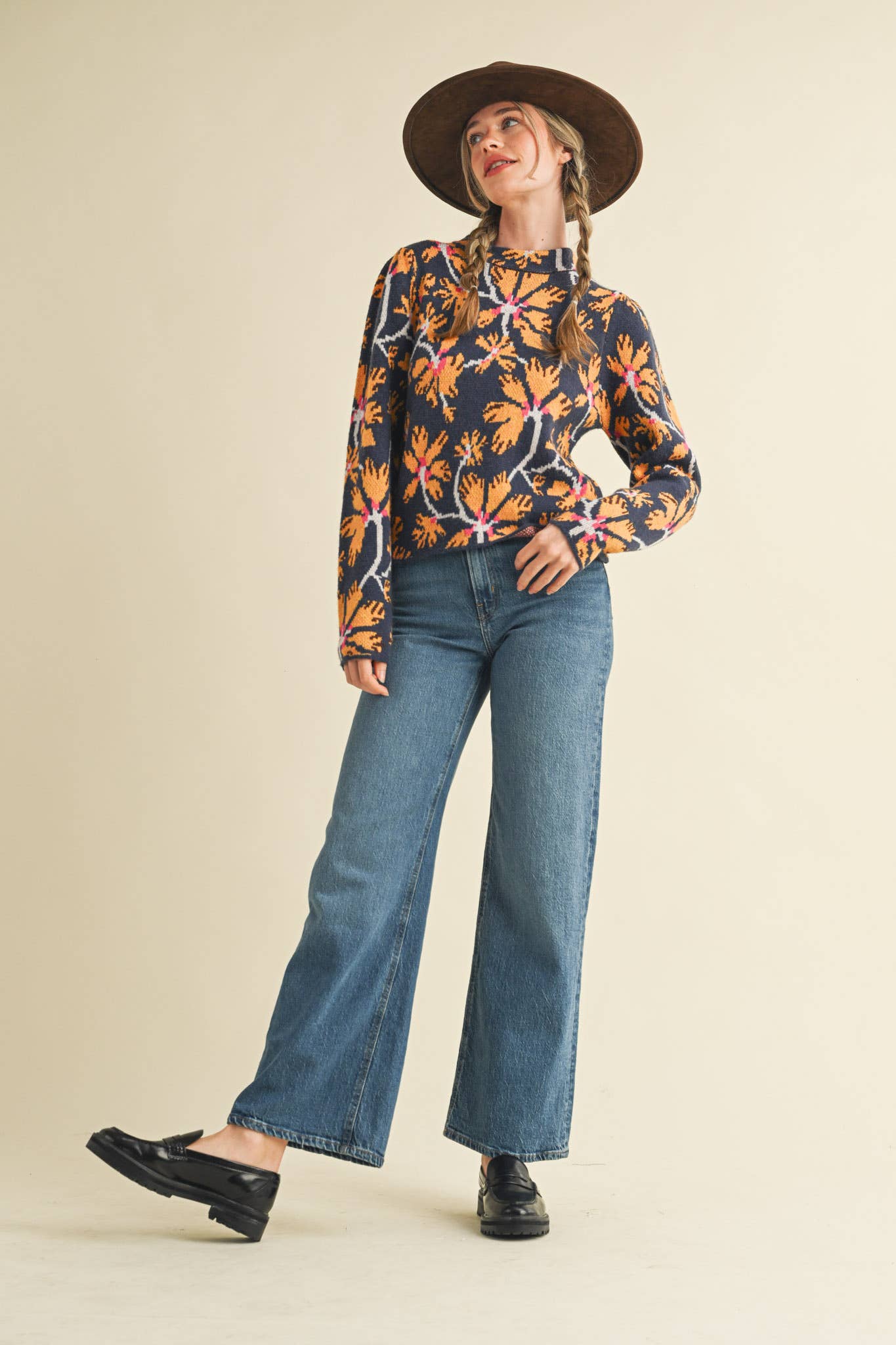 &MERCI - FLORAL MOCK NECK SWEATER MSW11101