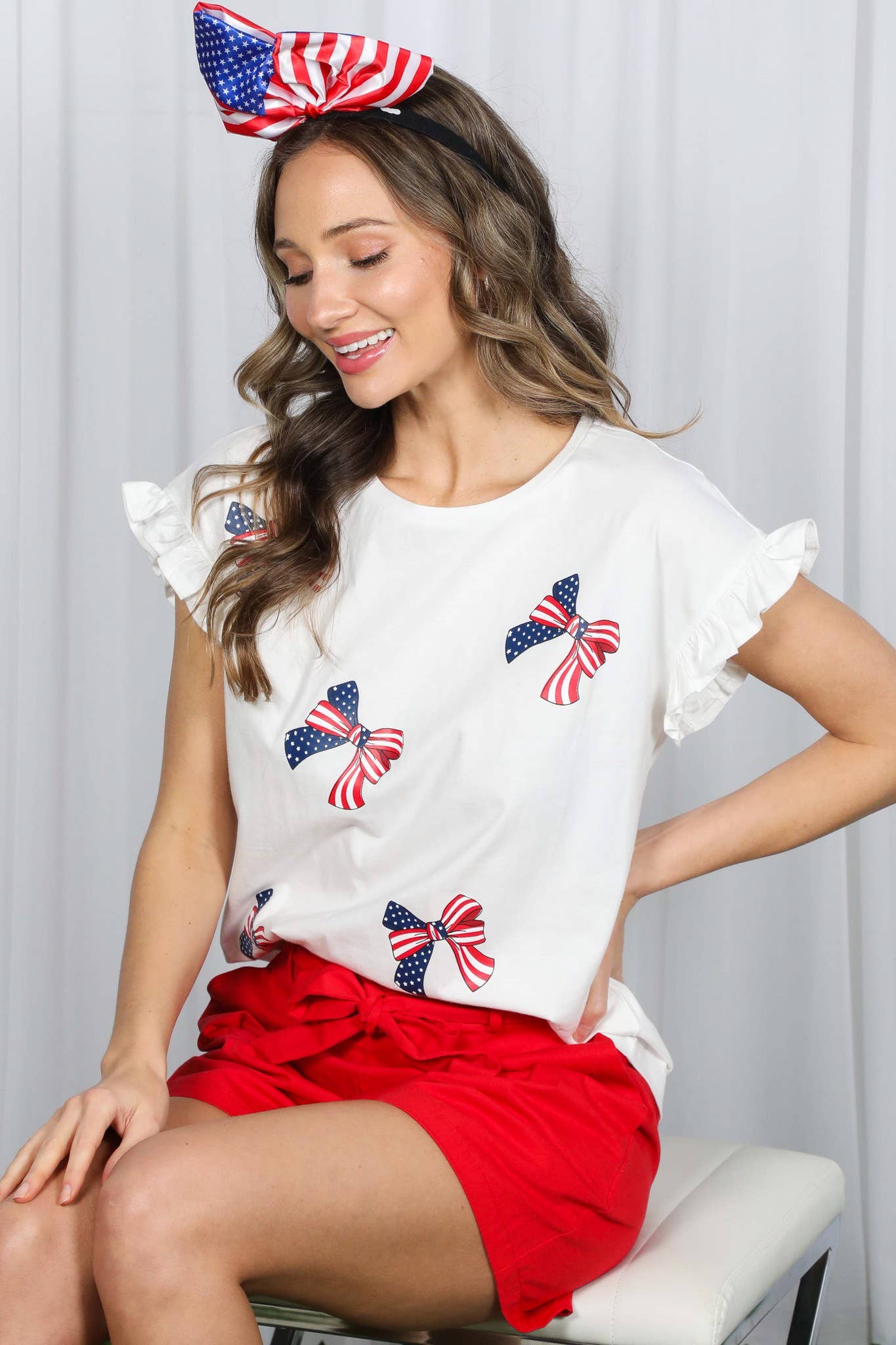 American Flag Bow Graphic Crew Neck
