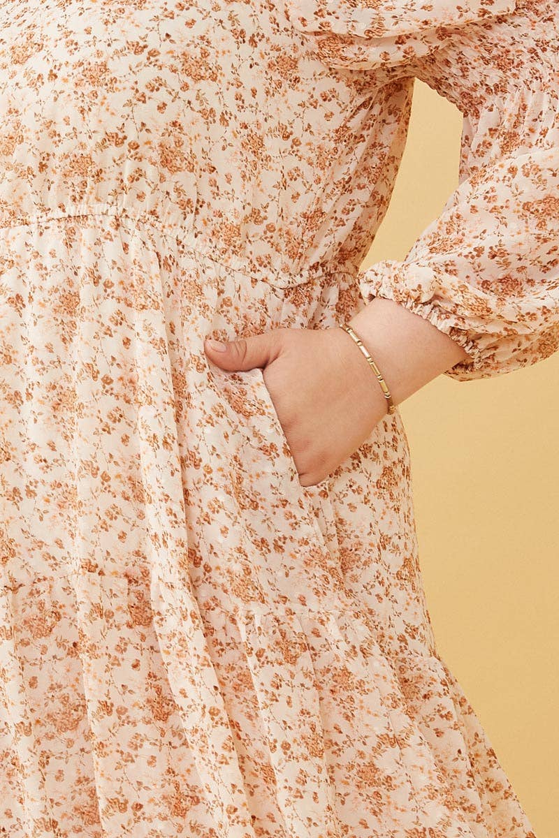 Hayden LA - Womens Floral Print Smocked Sleeve Midi Dress