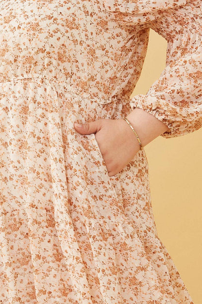 Hayden LA - Womens Floral Print Smocked Sleeve Midi Dress