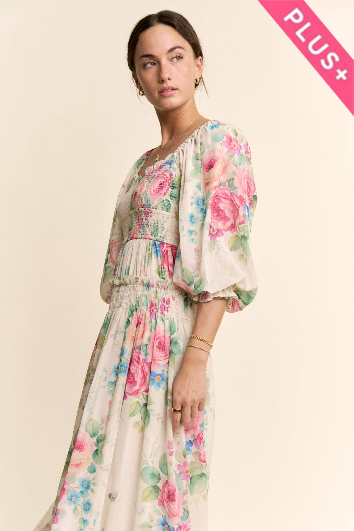 Davi & Dani - PLUS FLOWER PRINTED CHIFFON MAXI DRESS