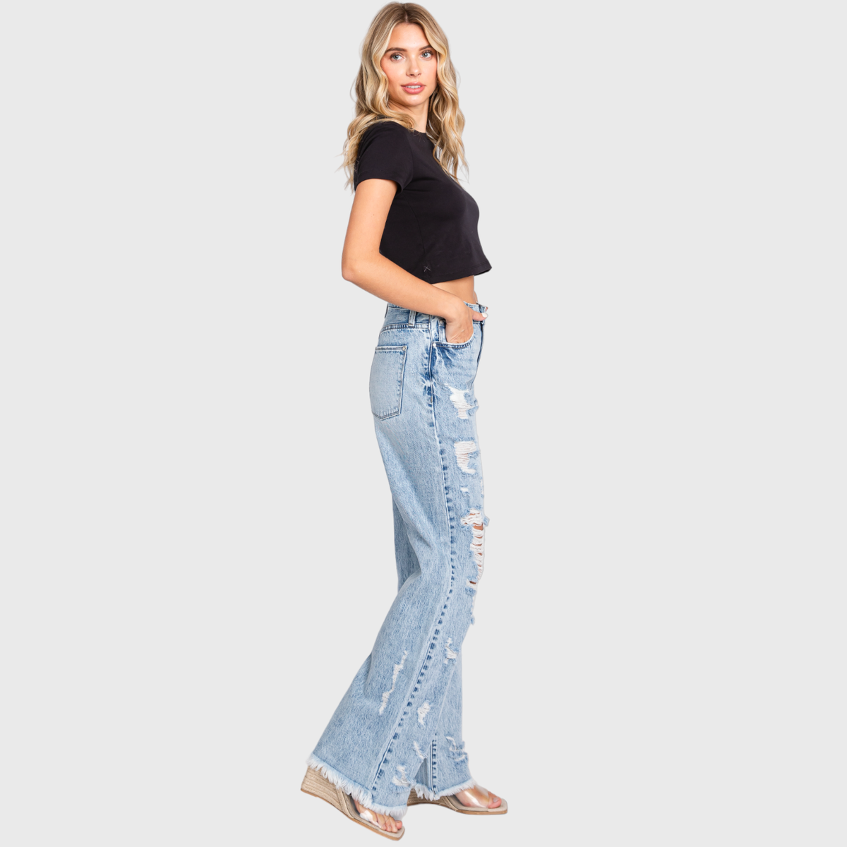 Petra153 - P865VXF-LT DESTROYED HIGH RISE RIGID VINTAGE FLARE JEANS
