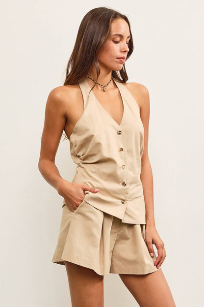 Mustard Seed - HALTER V NECK VEST ROMPER