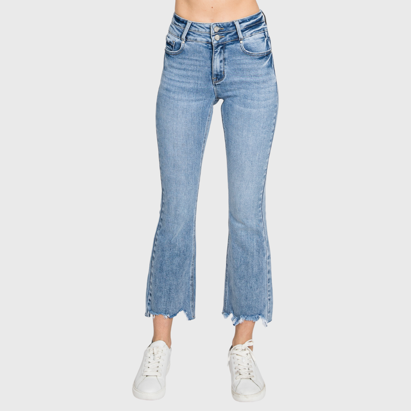 Petra153 - P797AHB-MD HIGH RISE CROP BOOTCUT JEANS W/ FRAYED HEM