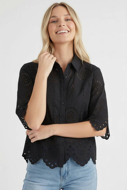 Kori America - BUTTON DOWN EYELET LACE SHIRTS BLOUSE