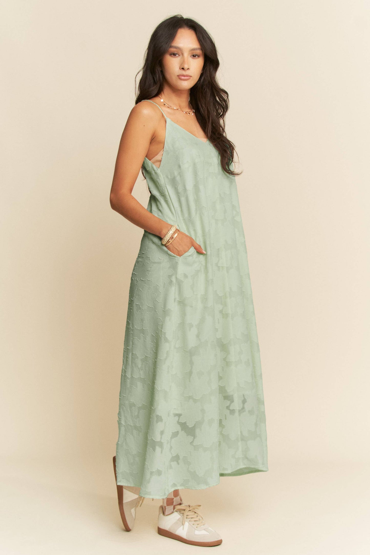FLORAL EMBROIDERED SLEEVELESS MAXI SLIP DRESS