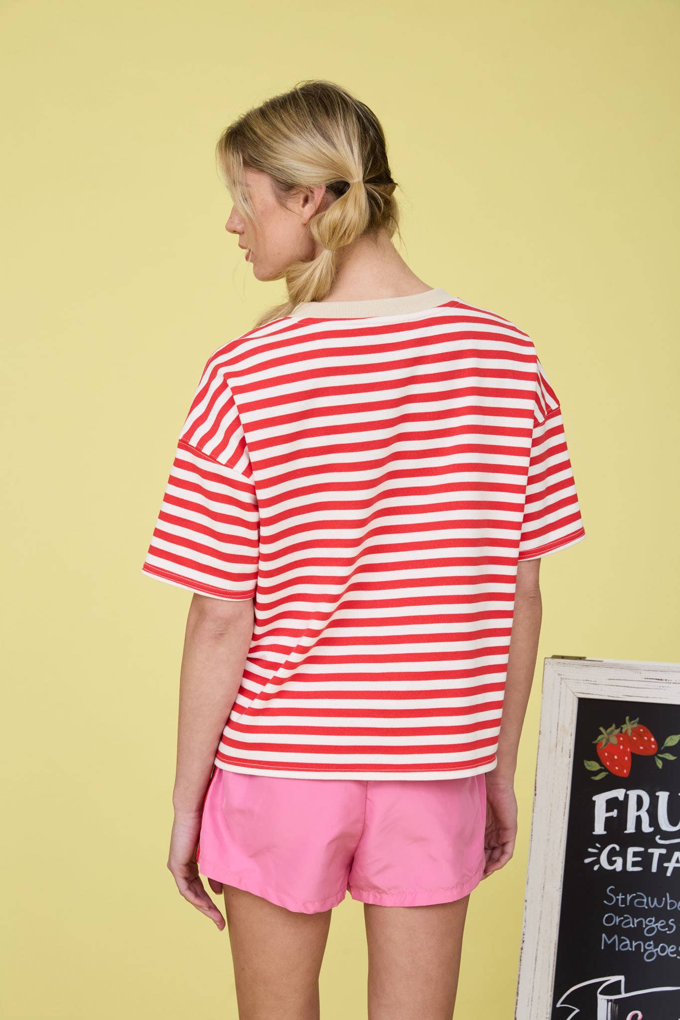 STRIPE COLORBLOCK DETAIL SHORT SLEEVE KNIT T-SHIRT
