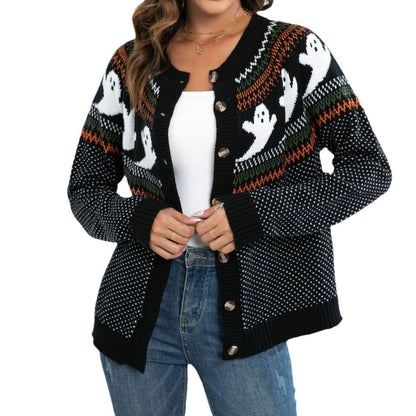 Suhkasana - Halloween Ghost Cardigan Women Vintage Polka Dot Sweater