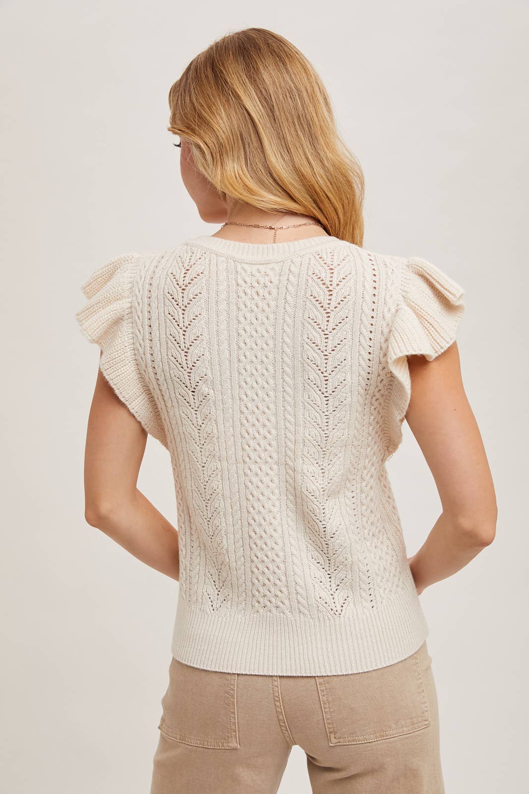 FLUTTER SLEEVED KNIT SWEATER TOP