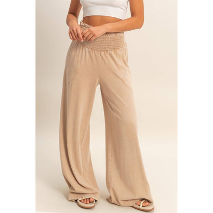 HYFVE - Mineral Washed Wide-Leg Smocked Waist Pants