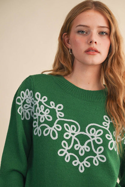 &MERCI - FLORAL KNIT DESIGN PULLOVER SWEATER MSW11201