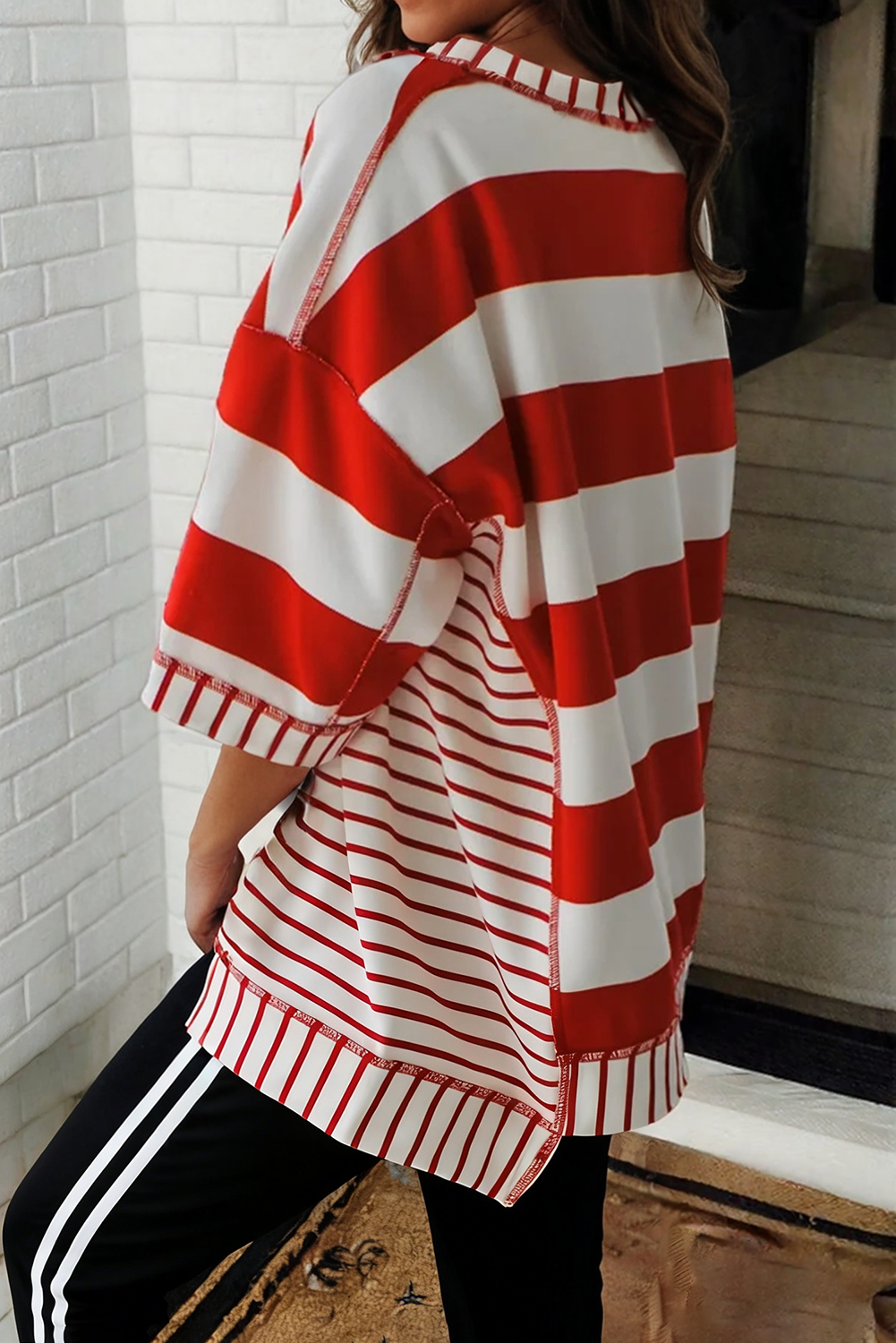 Stripe Sequin Bow Patriotic Half Sleeve Top