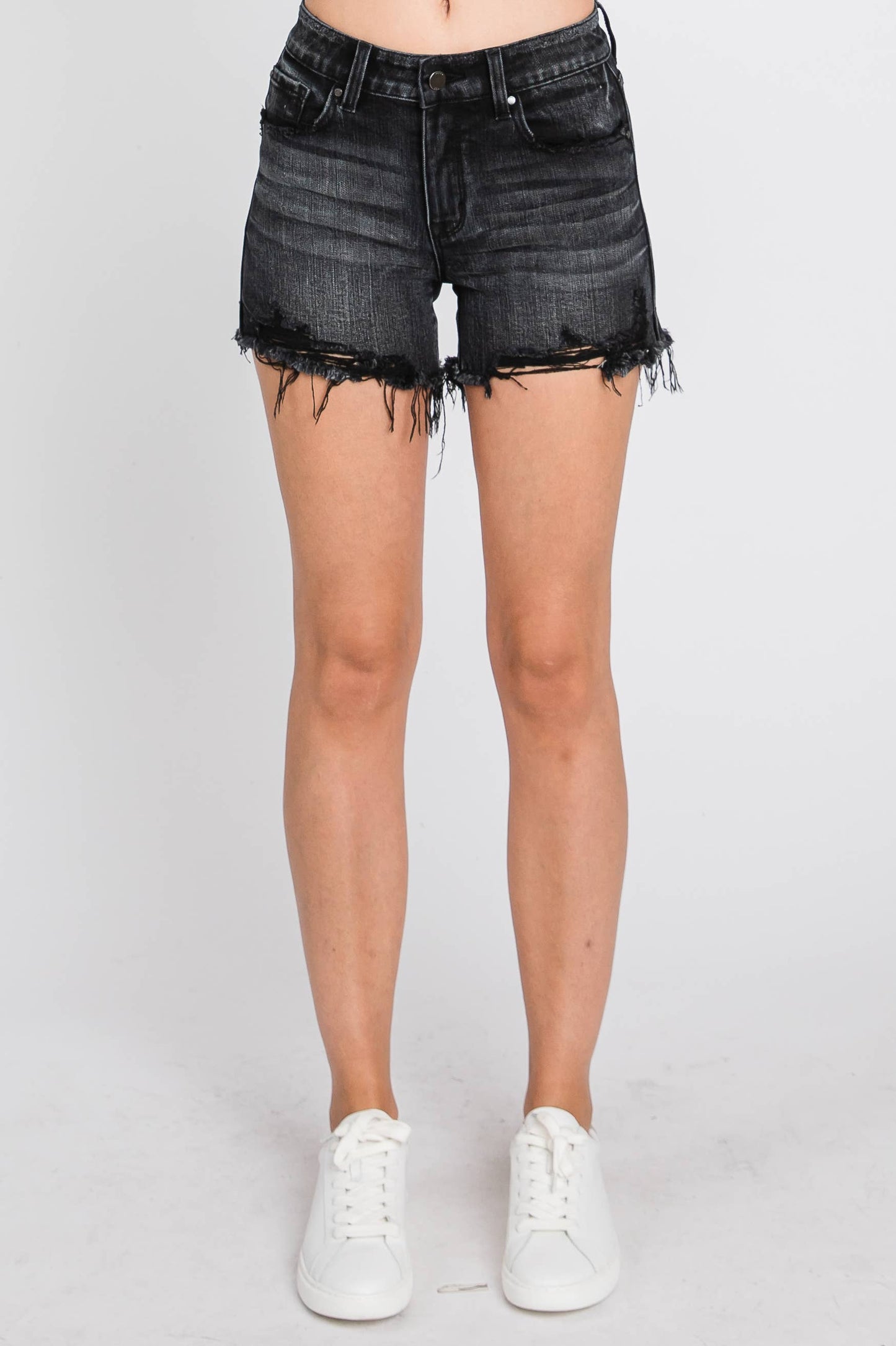 Petra153 - P399RH-BD HIGH RISE COMFORT STRETCH SHORTS W/ FRAYED HEM