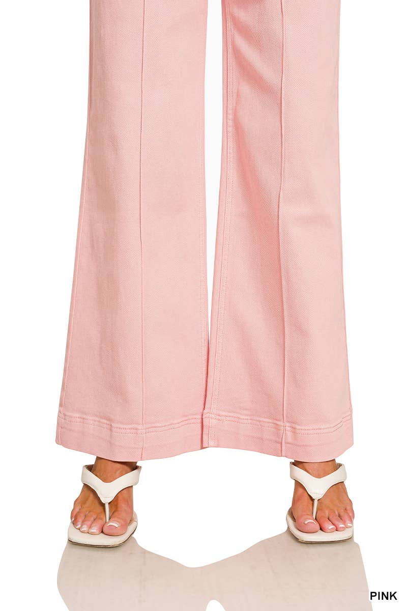 42POPS -  High Rise Wide Leg Pintuck Color Denim Pants
