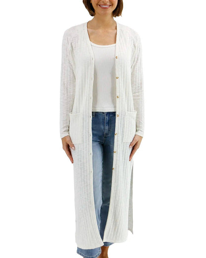Grace and Lace - Ribbed Long Duster Cardigan in Ivory