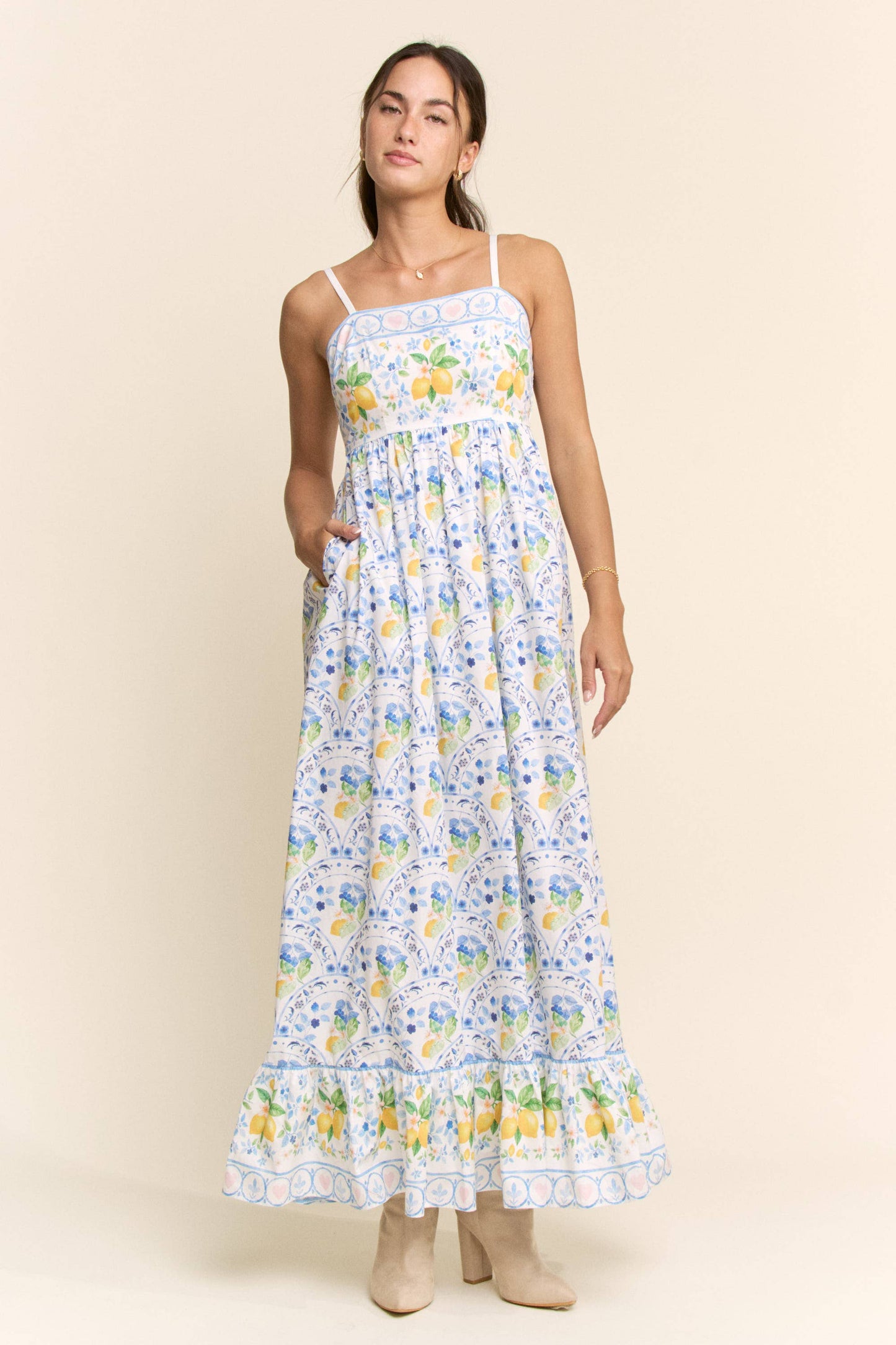 Davi & Dani - BORDER PRINT SMOCKING BACK MAXI DRESS