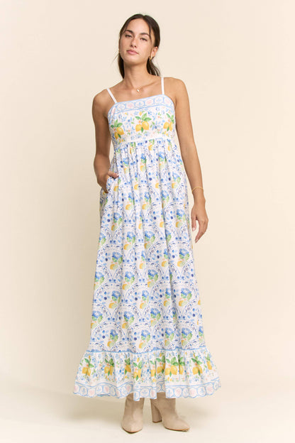 Davi & Dani - BORDER PRINT SMOCKING BACK MAXI DRESS