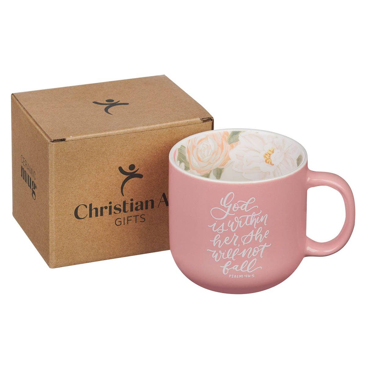 Christian Art Gifts - Mug Pink God is Within Her Ps. 46:5