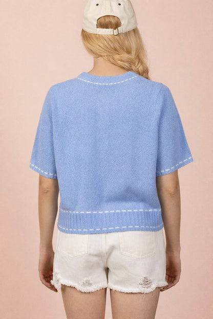 Stitch Detail Button Down Sweater Cardigan Top